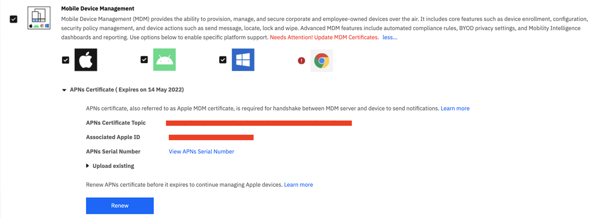 Location of the APNS cert in the MaaS360 portal
